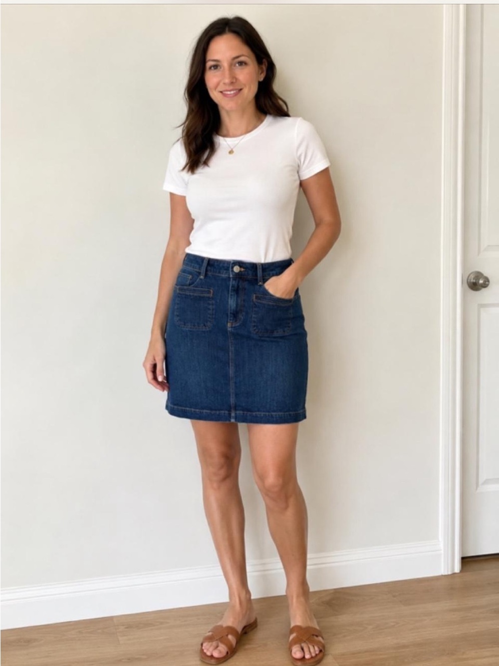 Talbots Women’s Denim Skirt Size 14W Dark Wash Classic Stretch Jean Skirt